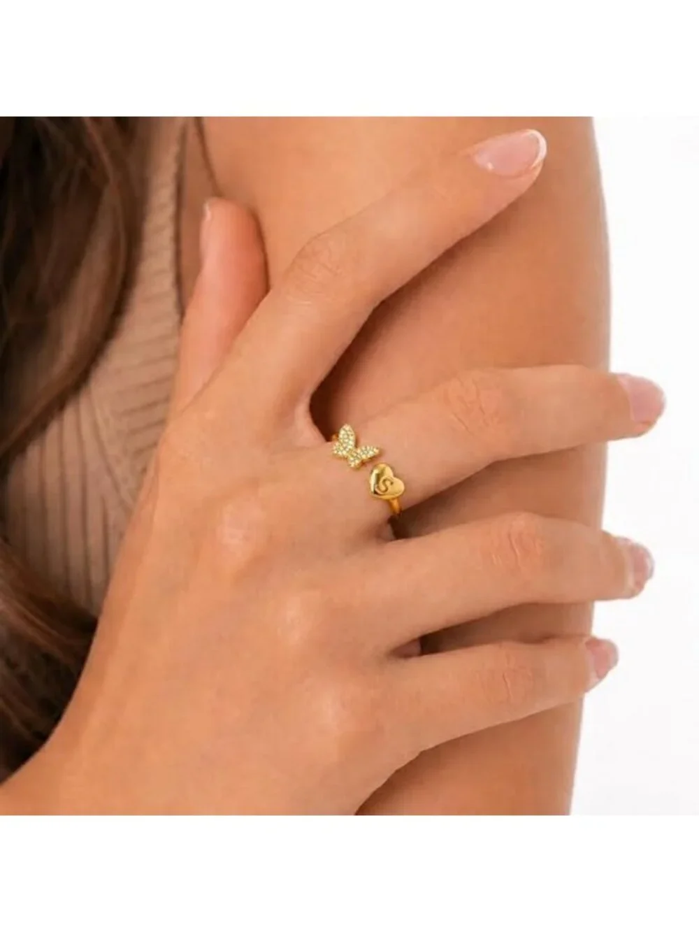 Adjustable Gold Butterfly Initial Ring A-Z for Teen Girls - Perfect Gift Idea!
